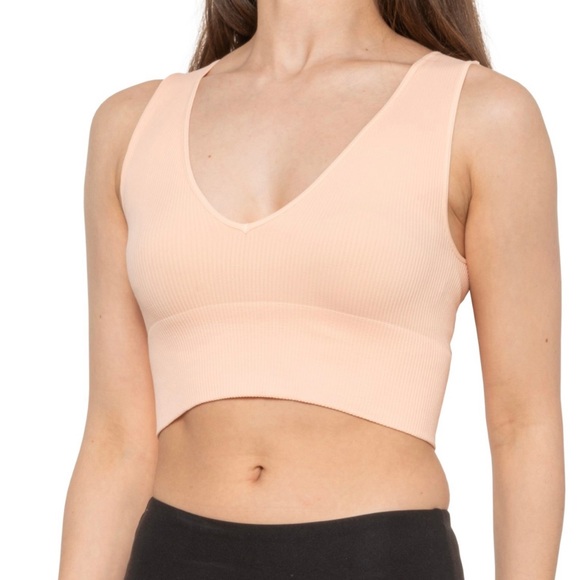 Avocado V-neck Crop Top Tank Peach - Picture 1 of 4